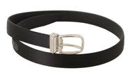 Dolce & Gabbana Black Canvas Leather Silver Logo Metal Buckle Belt - GENUINE AUTHENTIC BRAND LLC  