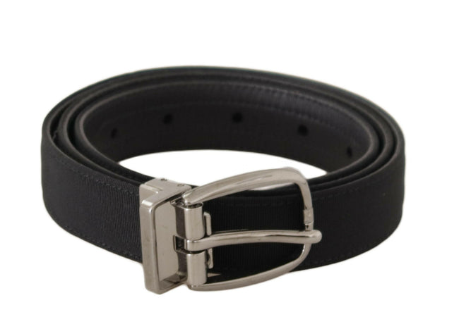 Dolce & Gabbana Black Grosgrain Leather Silver Tone Metal Buckle Belt - GENUINE AUTHENTIC BRAND LLC  