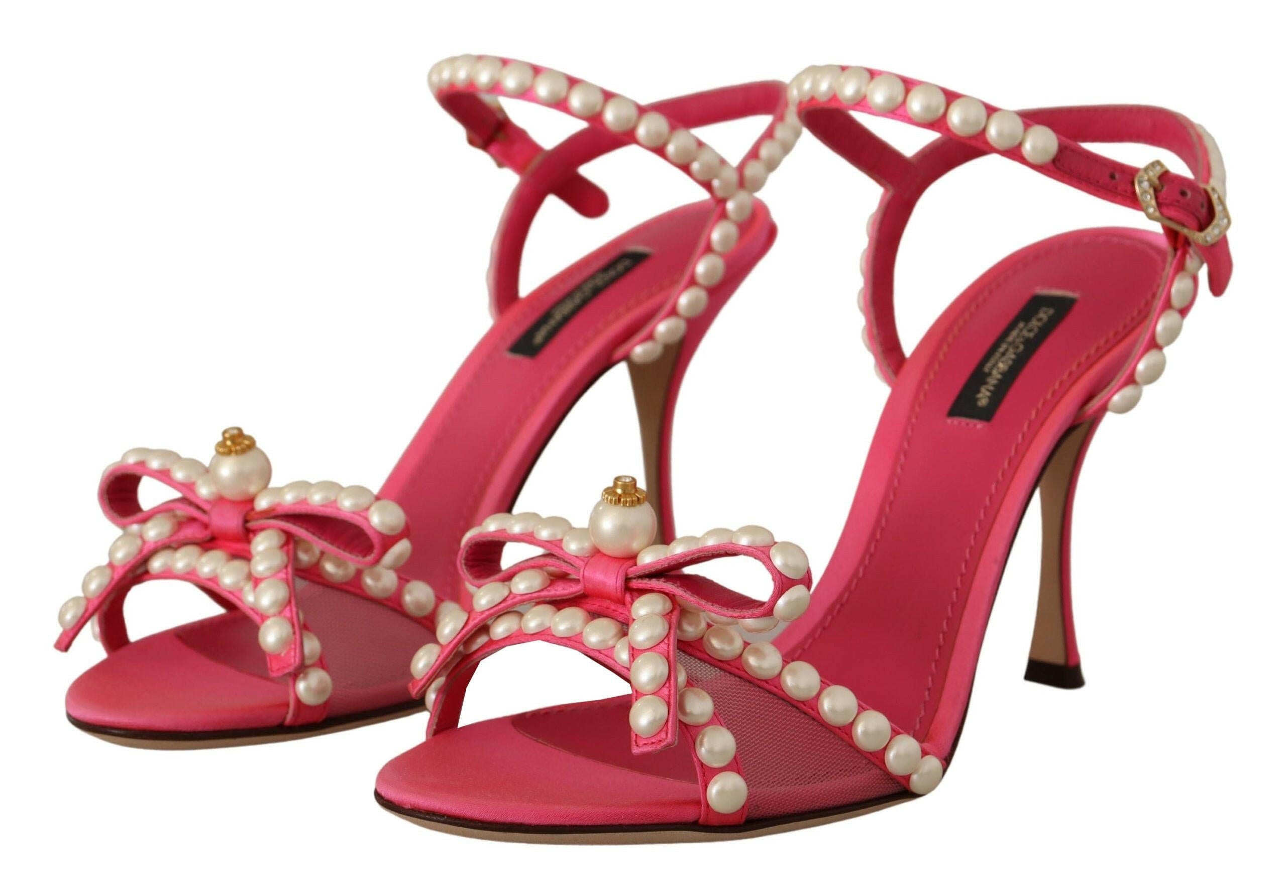 Dolce & Gabbana Pink Satin White Pearl Crystals Heels Shoes - GENUINE AUTHENTIC BRAND LLC  