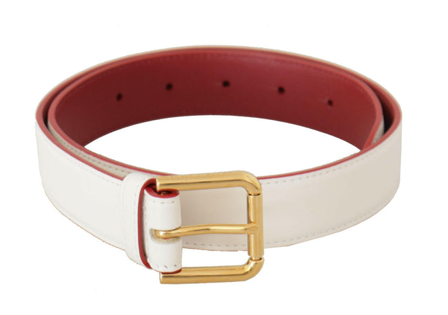 Dolce & Gabbana White Calf Leather Two-Toned Gold Metal Buckle Belt - GENUINE AUTHENTIC BRAND LLC  