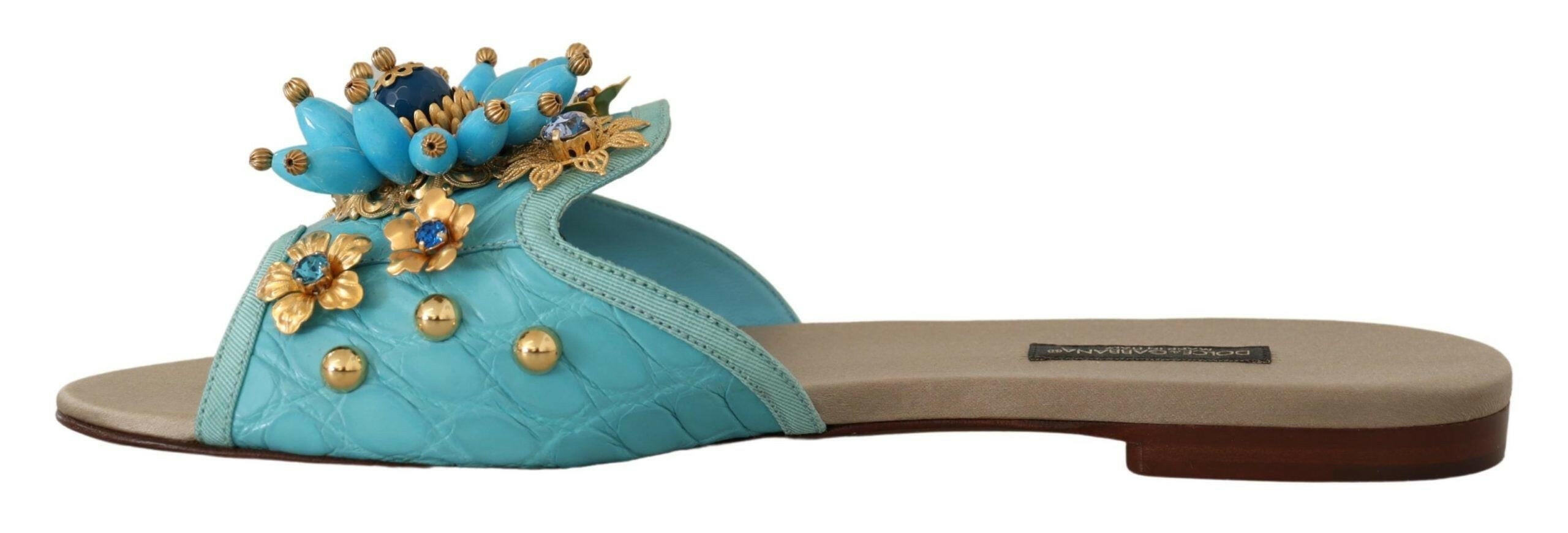 Dolce & Gabbana Blue Crystal Exotic Leather Blue Crystal Sandals - GENUINE AUTHENTIC BRAND LLC  
