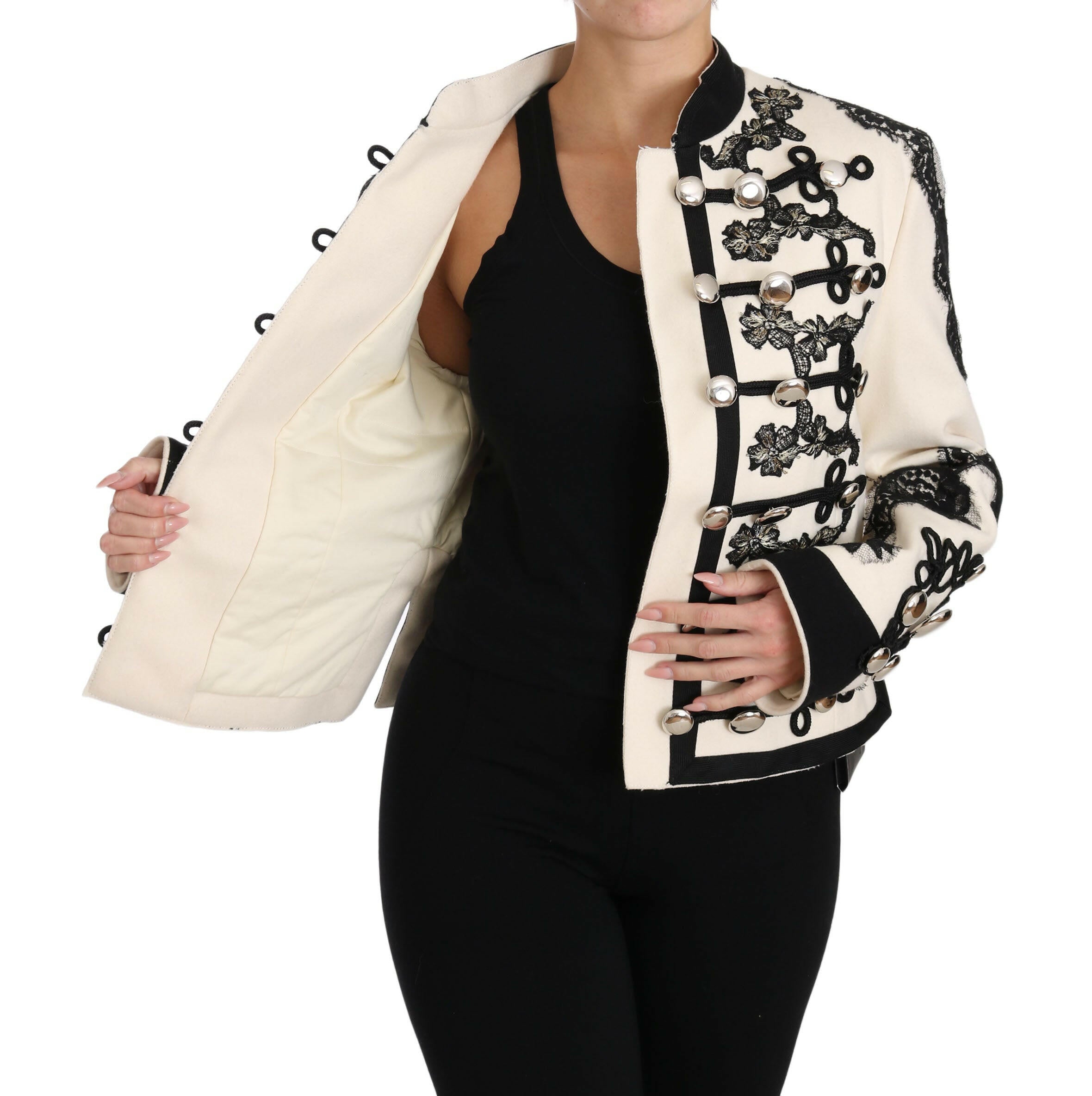 Dolce & Gabbana White Wool Black Floral Baroque Jacket - GENUINE AUTHENTIC BRAND LLC  