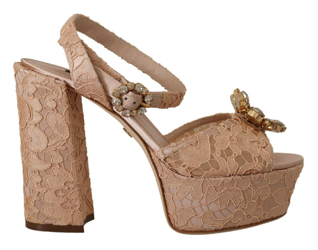 Dolce & Gabbana Pink Lace Taormina Platform Sandals Shoes - GENUINE AUTHENTIC BRAND LLC  