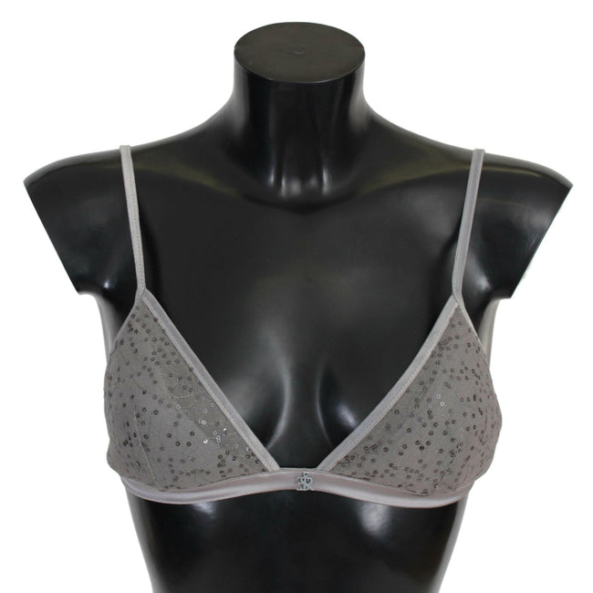 Ermanno Scervino Gray Nylon Sequined Triangolo Bra Underwear - GENUINE AUTHENTIC BRAND LLC  