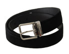 Dolce & Gabbana Black Velvet Silver Logo Engraved Metal Buckle Belt - GENUINE AUTHENTIC BRAND LLC  