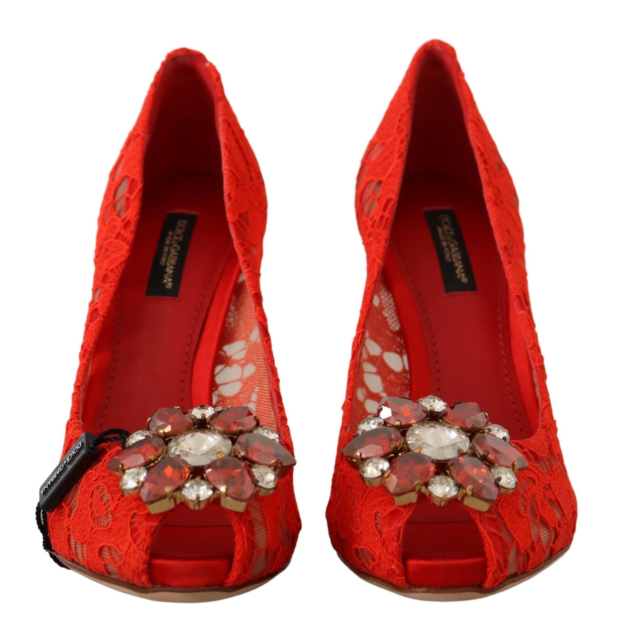 Dolce & Gabbana Red Taormina Lace Crystal Heels Pumps - GENUINE AUTHENTIC BRAND LLC  