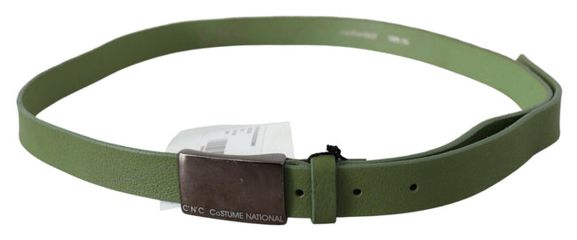 Costume National Chic Green Leather Waist Belt with Silver Buckle.
