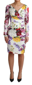 Dolce & Gabbana White Floral Print Silk Long Sleeve Dress - GENUINE AUTHENTIC BRAND LLC  