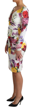 Dolce & Gabbana White Floral Print Silk Long Sleeve Dress - GENUINE AUTHENTIC BRAND LLC  