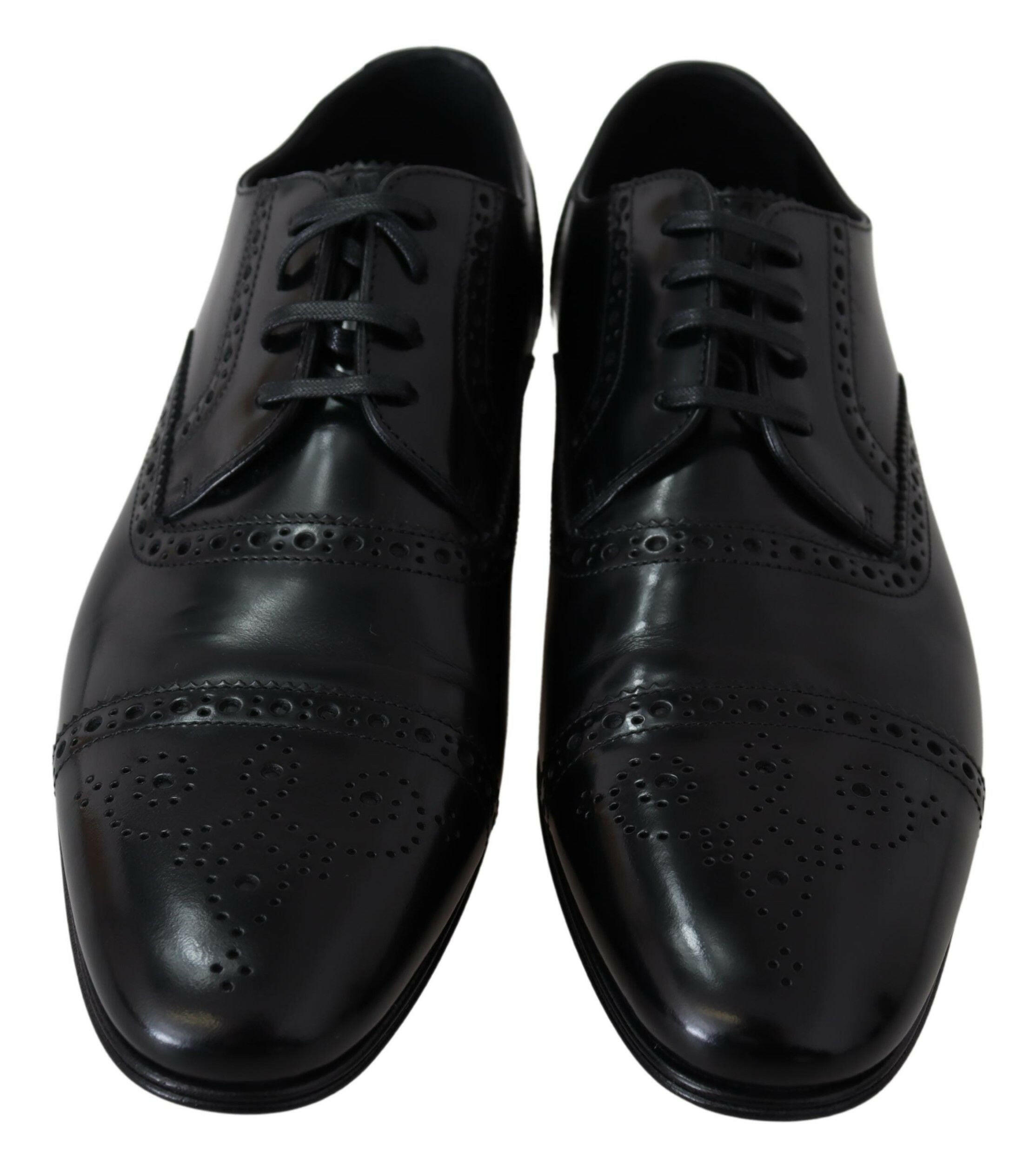 Dolce & Gabbana Black Leather Men Derby Formal Loafers Shoes - GENUINE AUTHENTIC BRAND LLC  