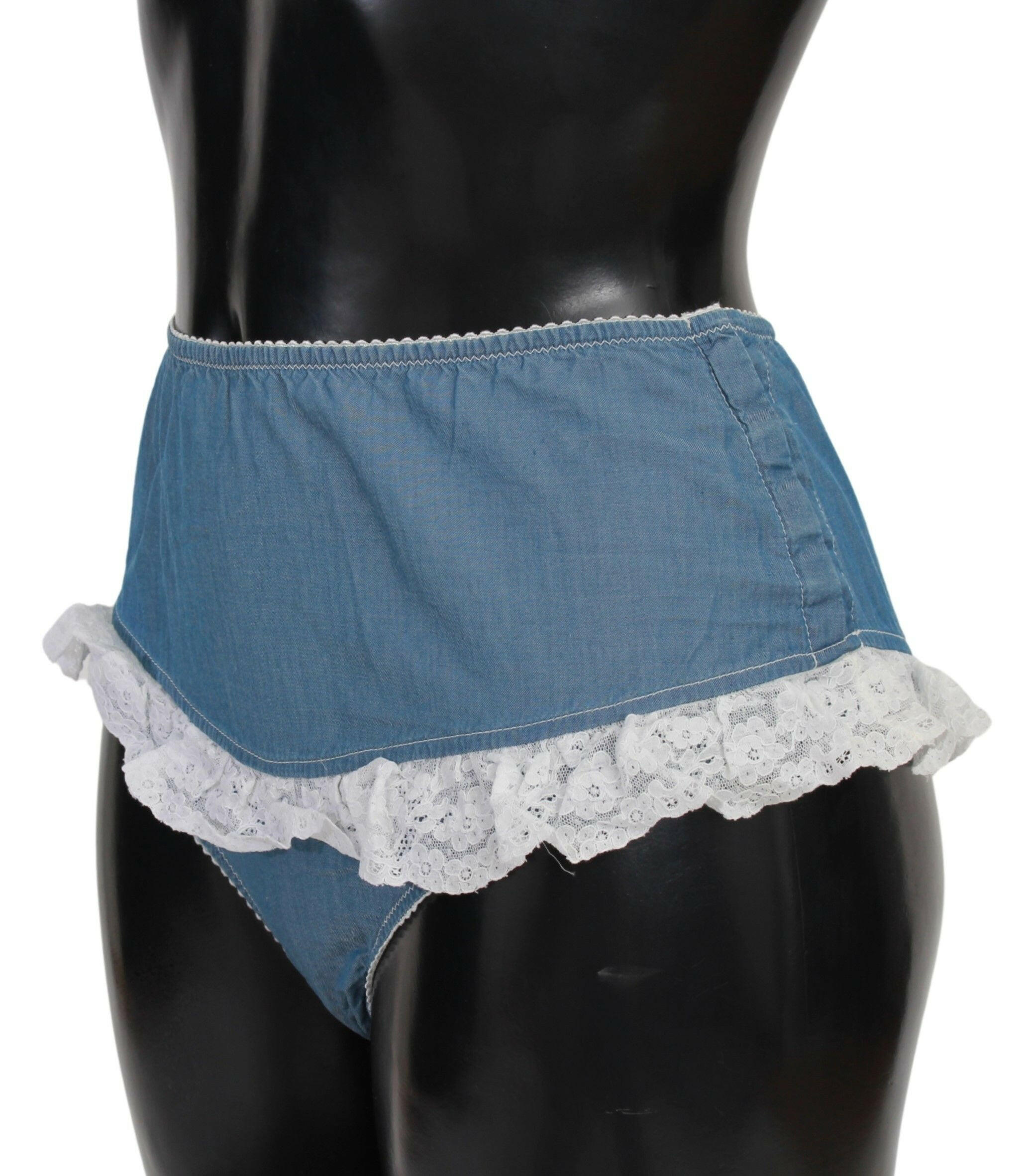 Ermanno Scervino Blue Cotton Lace Slip Denim Bottom Underwear - GENUINE AUTHENTIC BRAND LLC  