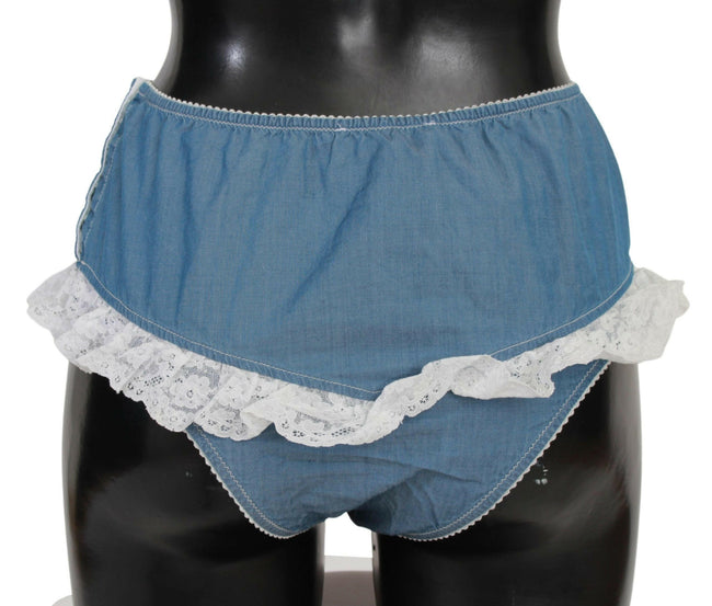 Ermanno Scervino Blue Cotton Lace Slip Denim Bottom Underwear - GENUINE AUTHENTIC BRAND LLC  