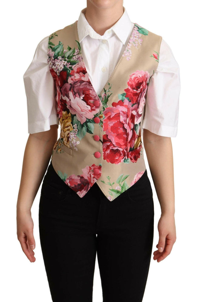 Dolce & Gabbana Beige Jacquard Floral Print Waistcoat Vest - GENUINE AUTHENTIC BRAND LLC  