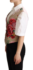 Dolce & Gabbana Beige Jacquard Floral Print Waistcoat Vest - GENUINE AUTHENTIC BRAND LLC  