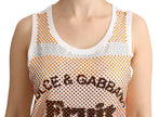 Dolce & Gabbana White Orange Crystal Sleeveless Tank Cotton Top - GENUINE AUTHENTIC BRAND LLC  