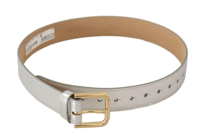 Dolce & Gabbana Silver Leather Gold Tone Logo Metal Buckle Belt - GENUINE AUTHENTIC BRAND LLC  