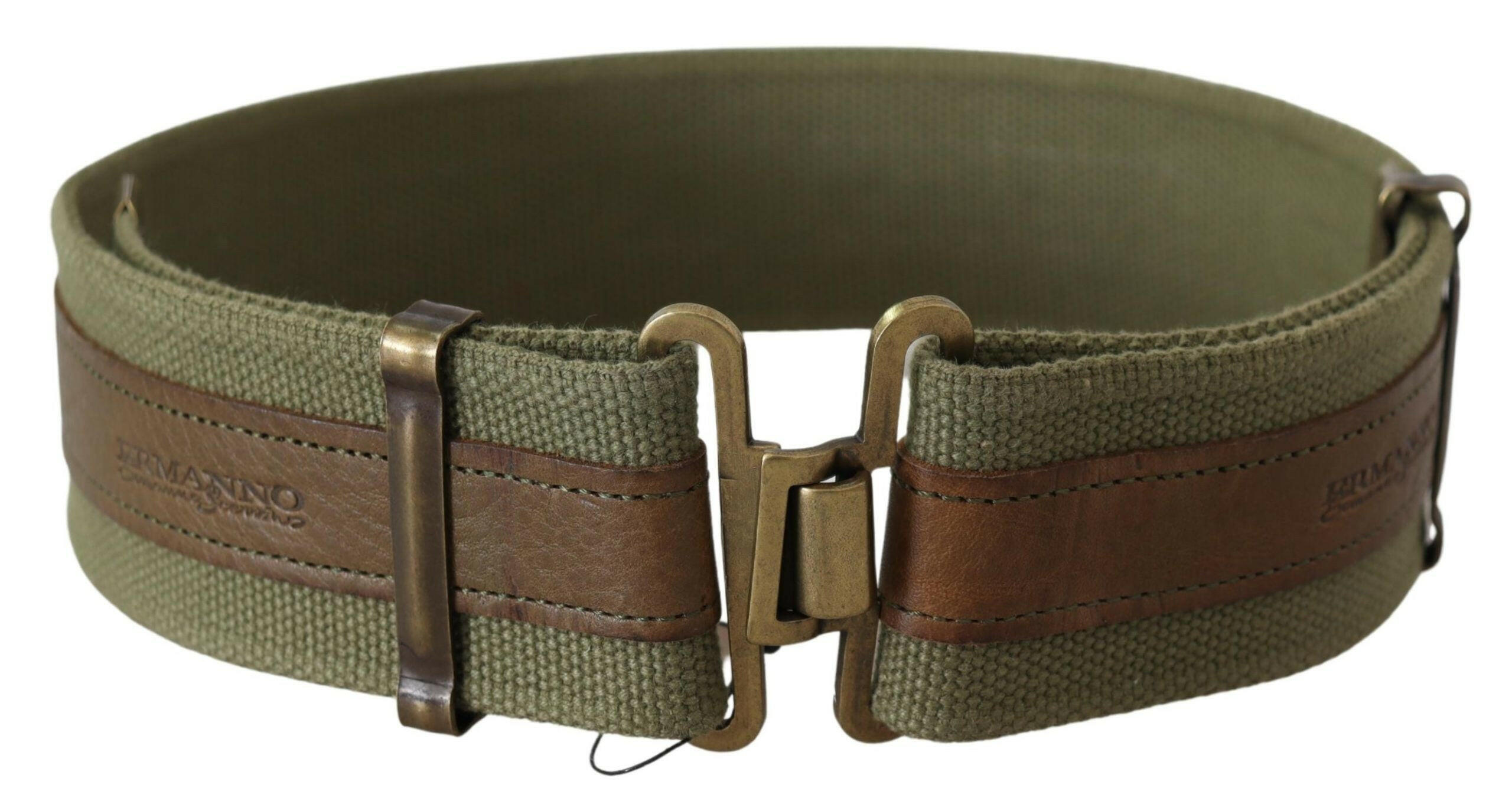 Ermanno Scervino Green Leather Rustic Bronze Buckle Army Belt - GENUINE AUTHENTIC BRAND LLC  