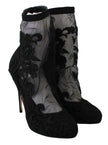 Dolce & Gabbana Black Roses Stilettos Booties Socks Shoes - GENUINE AUTHENTIC BRAND LLC  
