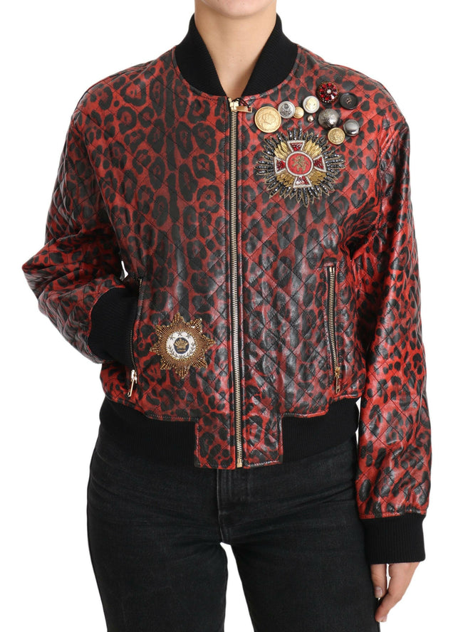 Dolce & Gabbana Red Leopard Button Crystal Leather Jacket - GENUINE AUTHENTIC BRAND LLC  
