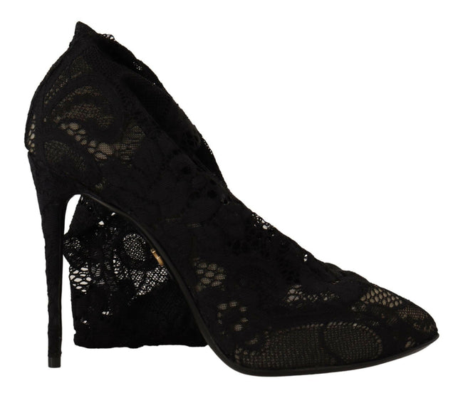 Dolce & Gabbana Black Stretch Socks Taormina Lace Boots Shoes - GENUINE AUTHENTIC BRAND LLC  