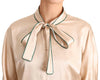 Dolce & Gabbana Beige Ribbon Silk Stretch Top Blouse - GENUINE AUTHENTIC BRAND LLC  