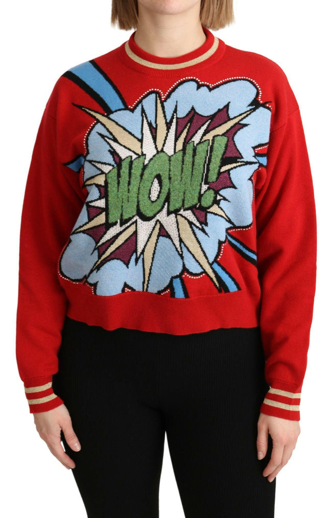 Dolce & Gabbana Red Knitted Cashmere Cartoon Top Sweater - GENUINE AUTHENTIC BRAND LLC  