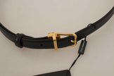 Dolce & Gabbana Black Calf Leather Gold Metal Logo Waist Buckle Belt - GENUINE AUTHENTIC BRAND LLC  