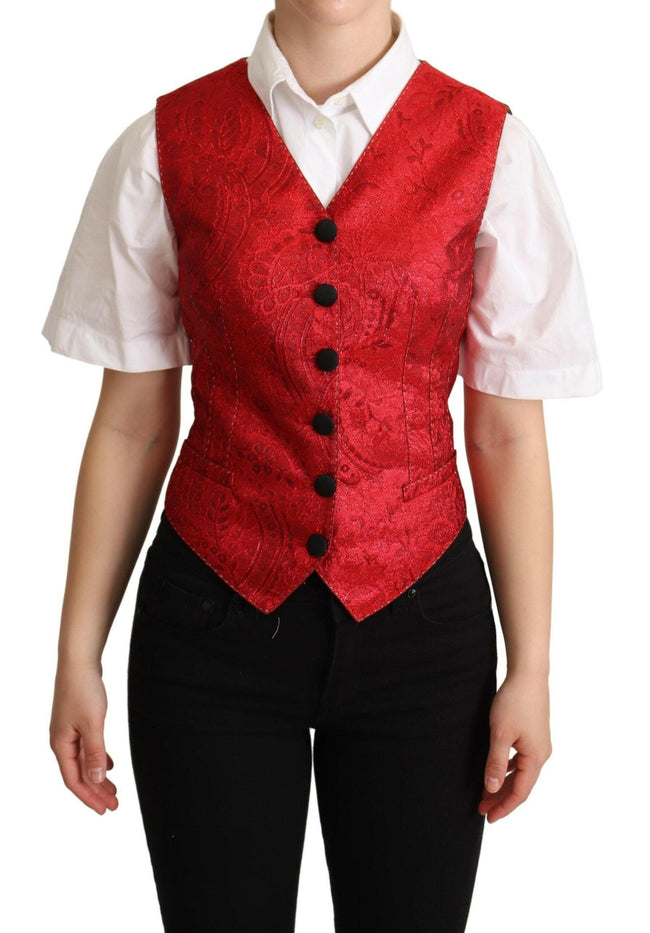 Dolce & Gabbana Red Brocade Leopard Print Waistcoat Vest - GENUINE AUTHENTIC BRAND LLC  