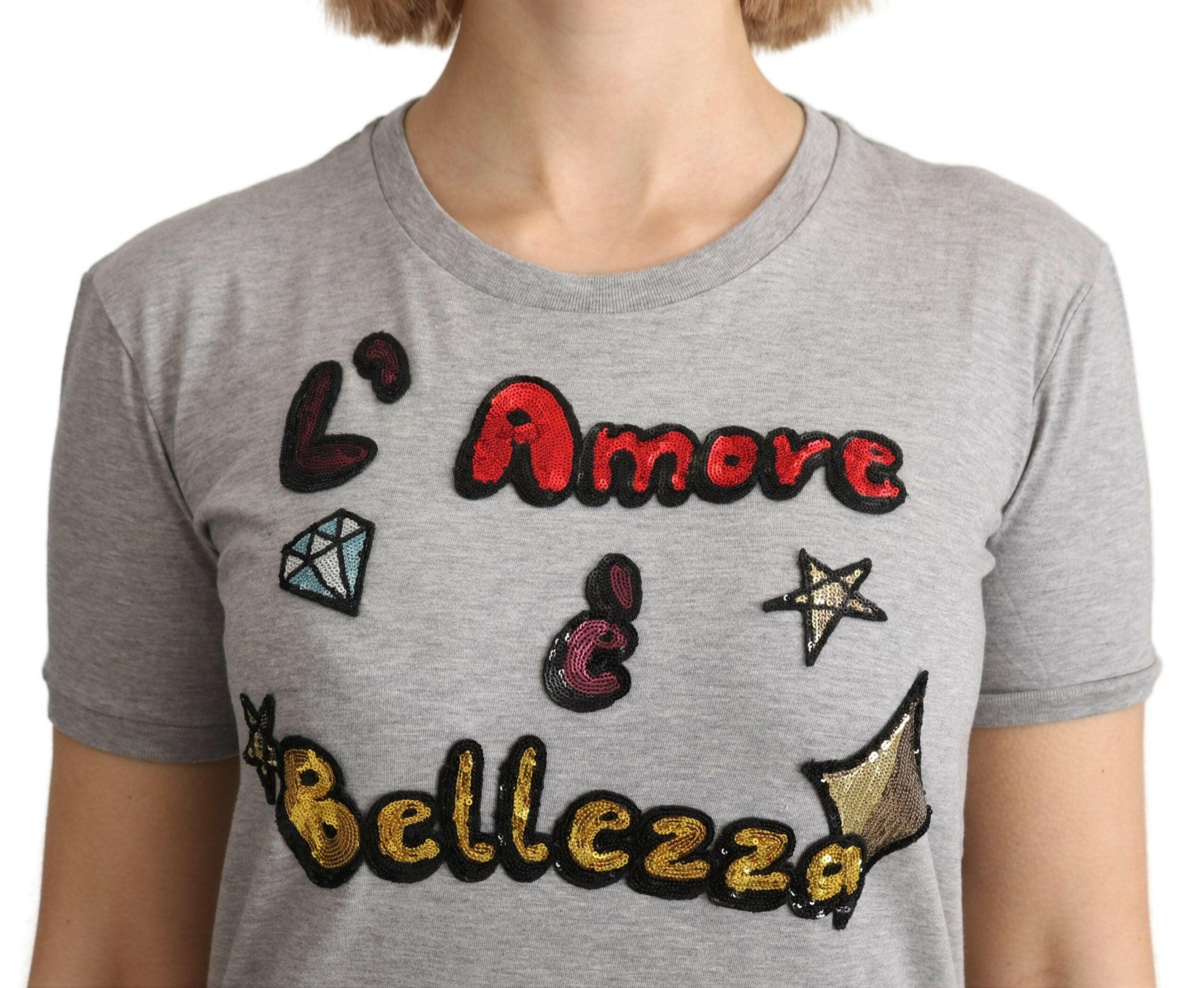 Dolce & Gabbana Gray Cotton Amore e Bellezza Top T-shirt - GENUINE AUTHENTIC BRAND LLC  