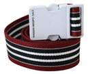 Costume National Black Red Stripe White Logo Buckle Waist Belt - GENUINE AUTHENTIC BRAND LLC  