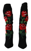 Dolce & Gabbana Black Stretch Socks Red Roses Booties Shoes - GENUINE AUTHENTIC BRAND LLC  