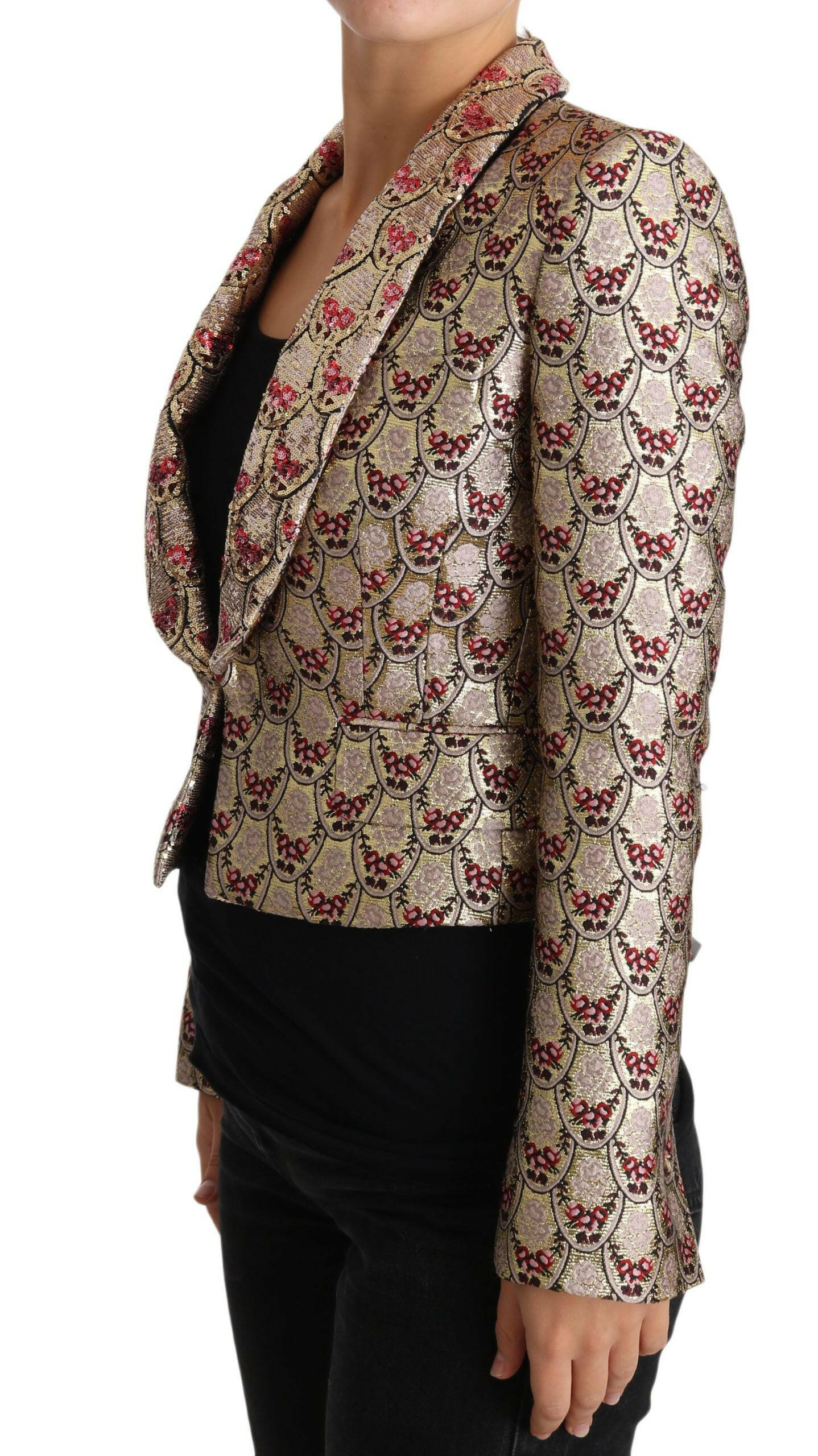 Dolce & Gabbana Gold Floral Sequined Blazer Coat Jacket - GENUINE AUTHENTIC BRAND LLC  