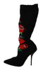 Dolce & Gabbana Black Stretch Socks Red Roses Booties Shoes - GENUINE AUTHENTIC BRAND LLC  