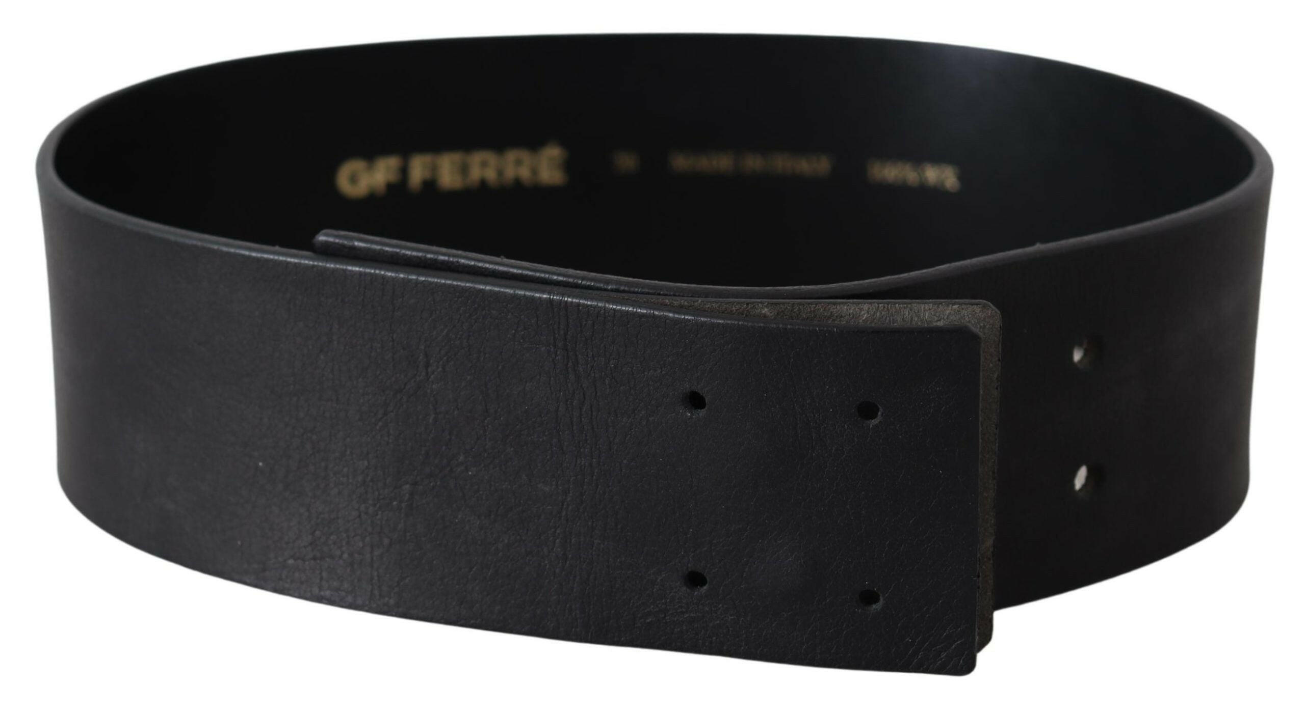 GF Ferre Black Genuine Leather Wide Logo Waist Belt - GENUINE AUTHENTIC BRAND LLC  