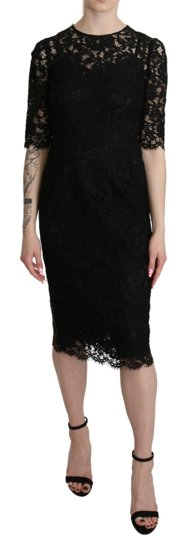 Dolce & Gabbana Black Floral Lace Sheath Knee Length Dress - GENUINE AUTHENTIC BRAND LLC  