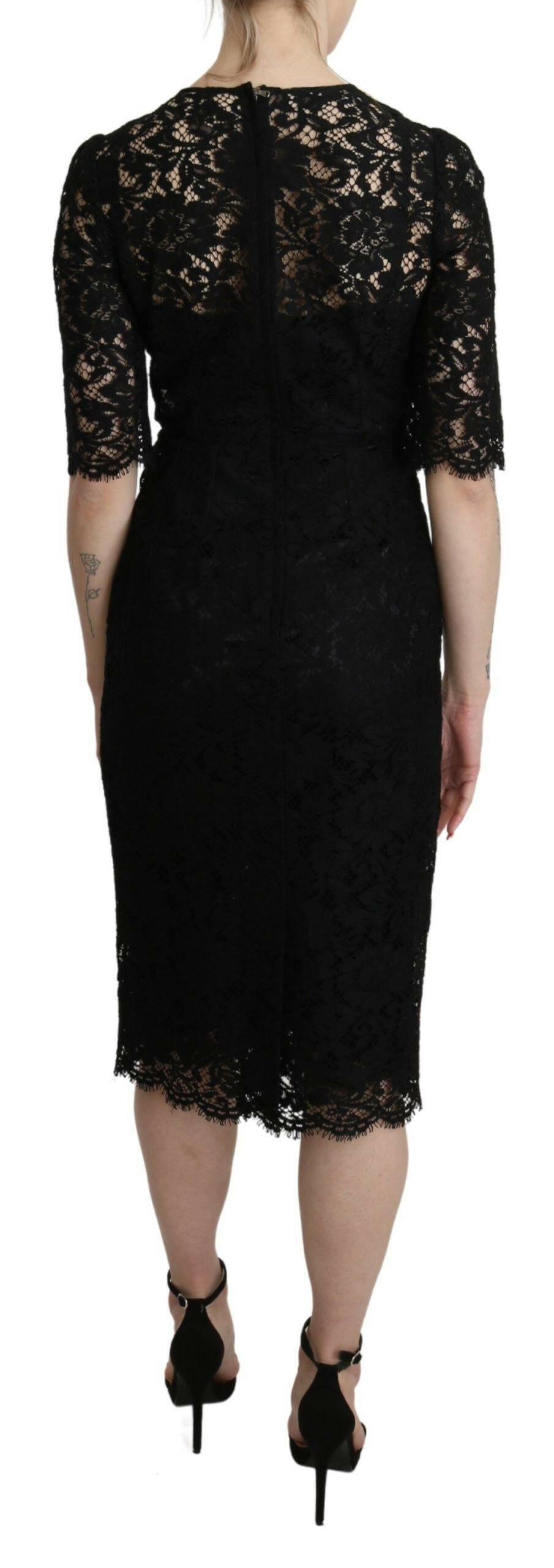 Dolce & Gabbana Black Floral Lace Sheath Knee Length Dress - GENUINE AUTHENTIC BRAND LLC  
