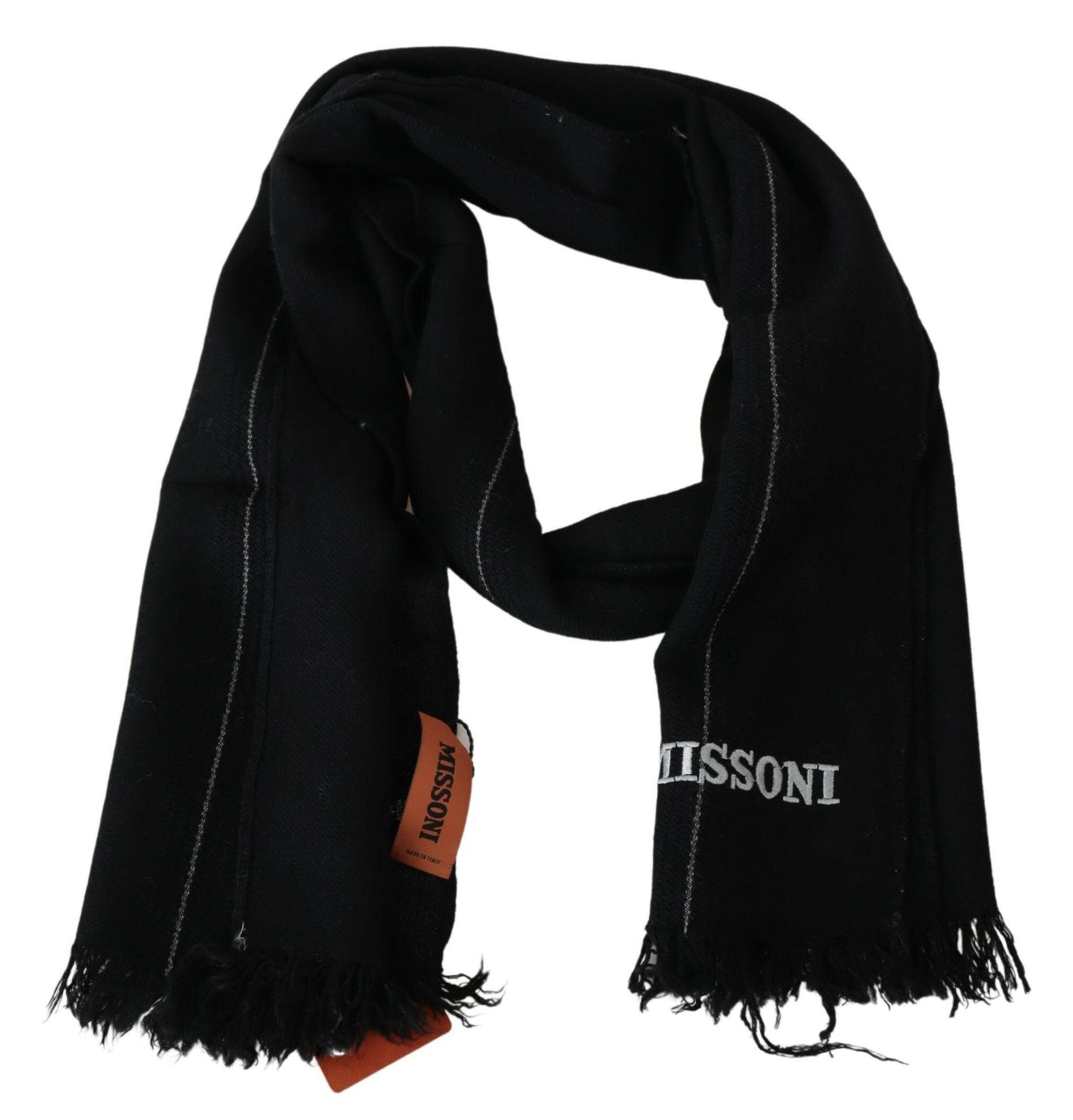 Missoni Black 100% Wool Unisex Neck Wrap Shawl Fringes Scarf - GENUINE AUTHENTIC BRAND LLC  