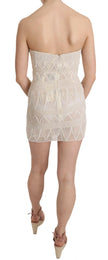John Richmond Beige Beaded Silk Short Mini Gown  Dress - GENUINE AUTHENTIC BRAND LLC  