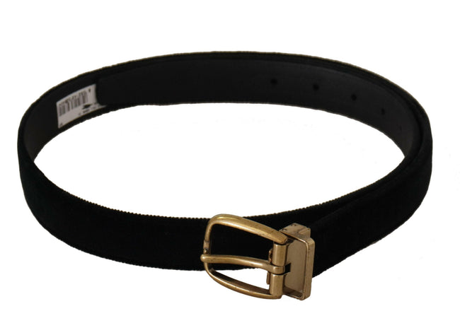 Dolce & Gabbana Black Velvet Leather Gold Tone Metal Buckle Belt - GENUINE AUTHENTIC BRAND LLC  