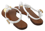 Dolce & Gabbana White Leather Coins Flip Flops Sandals Shoes - GENUINE AUTHENTIC BRAND LLC  