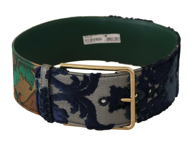 Dolce & Gabbana Green Jacquard Embroid Leather Gold Metal Buckle Belt - GENUINE AUTHENTIC BRAND LLC  