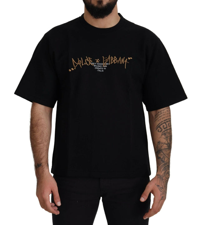 Dolce & Gabbana Black Logo Cotton Crewneck T-shirt - GENUINE AUTHENTIC BRAND LLC  