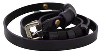 GF Ferre Black Leather Thin Gold Metal Chrome Buckle Belt - GENUINE AUTHENTIC BRAND LLC  