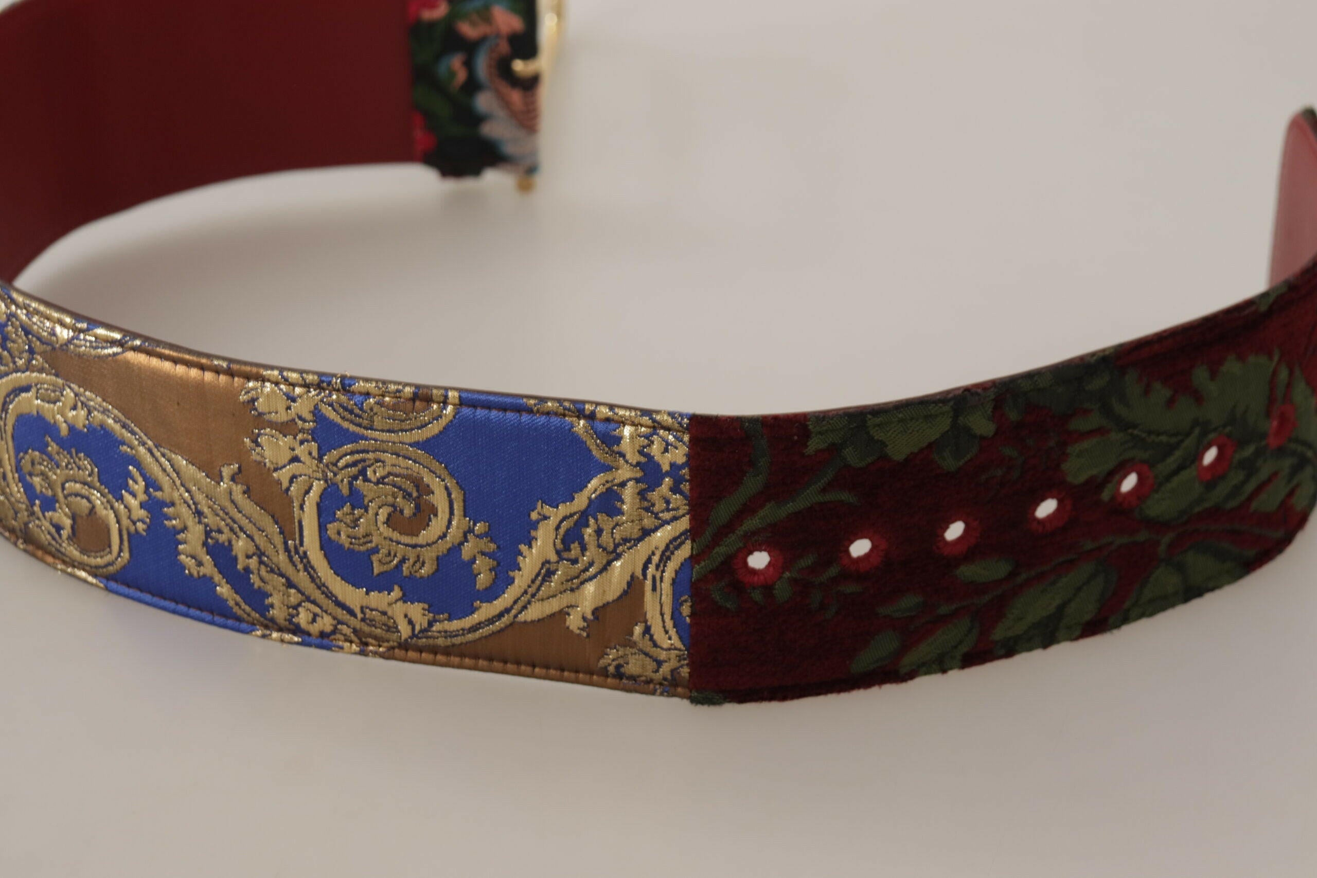Dolce & Gabbana Red Embroidered Leather Gold Logo Metal Buckle Belt - GENUINE AUTHENTIC BRAND LLC  