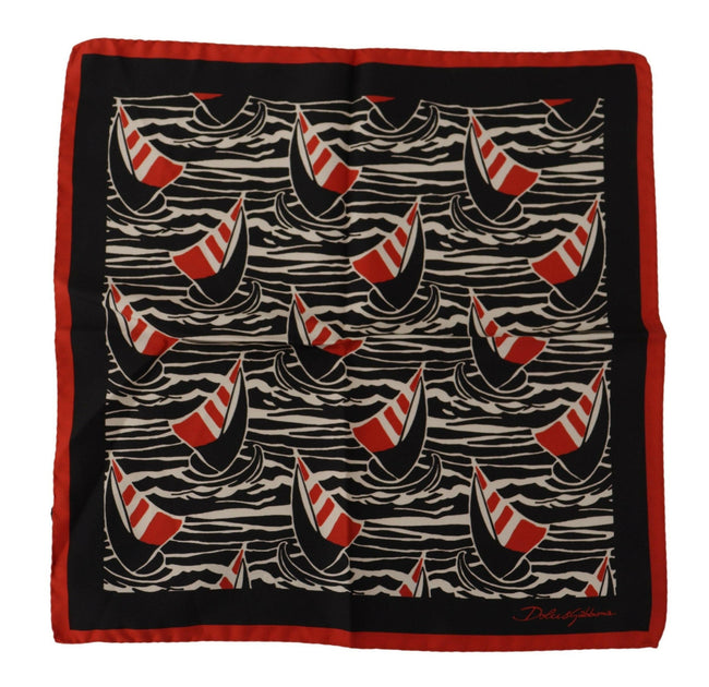 Dolce & Gabbana Black Red Sailboat Square Handkerchief Silk Scarf - GENUINE AUTHENTIC BRAND LLC  
