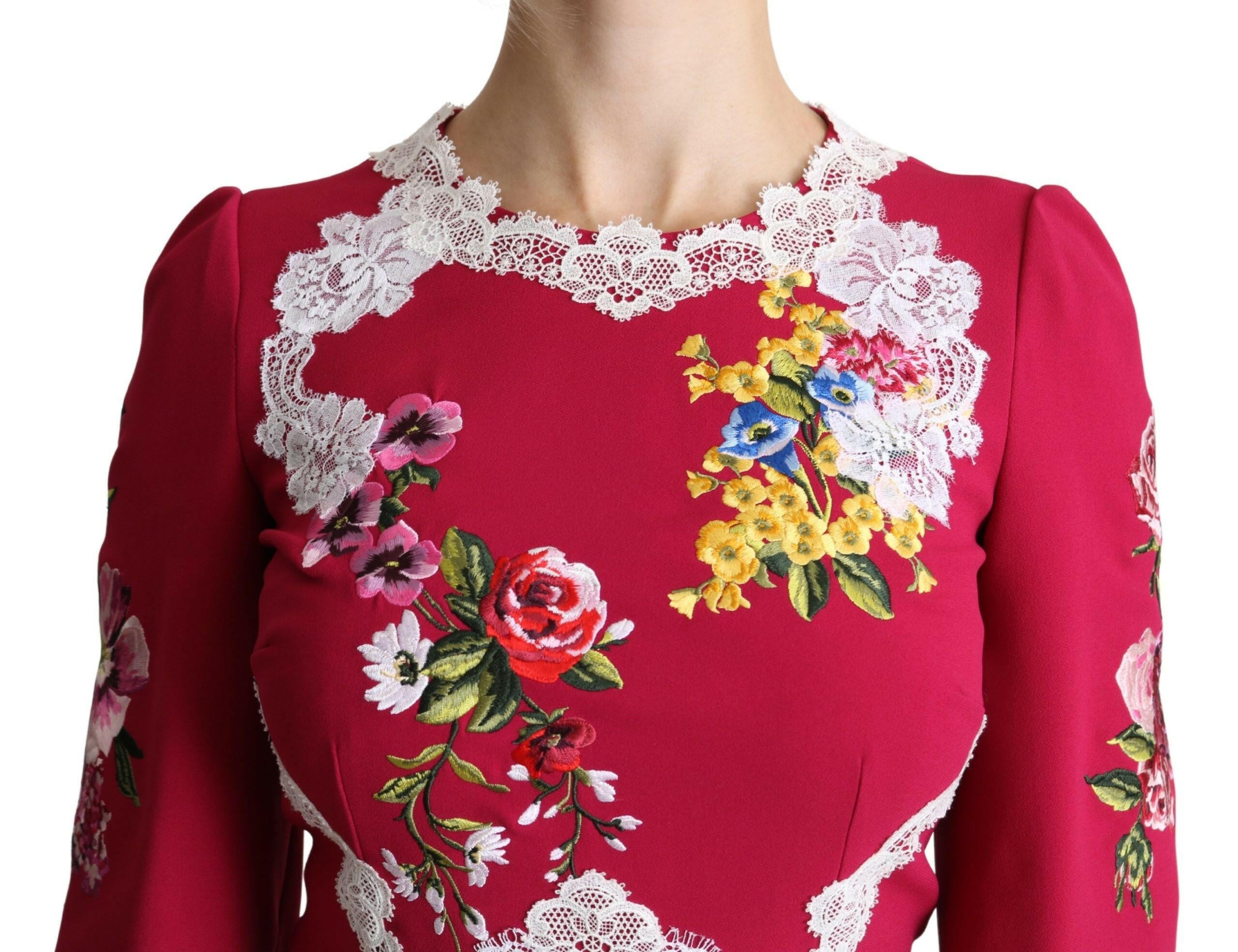 Dolce & Gabbana Red Floral Embroidered Sheath Midi Dress - GENUINE AUTHENTIC BRAND LLC  