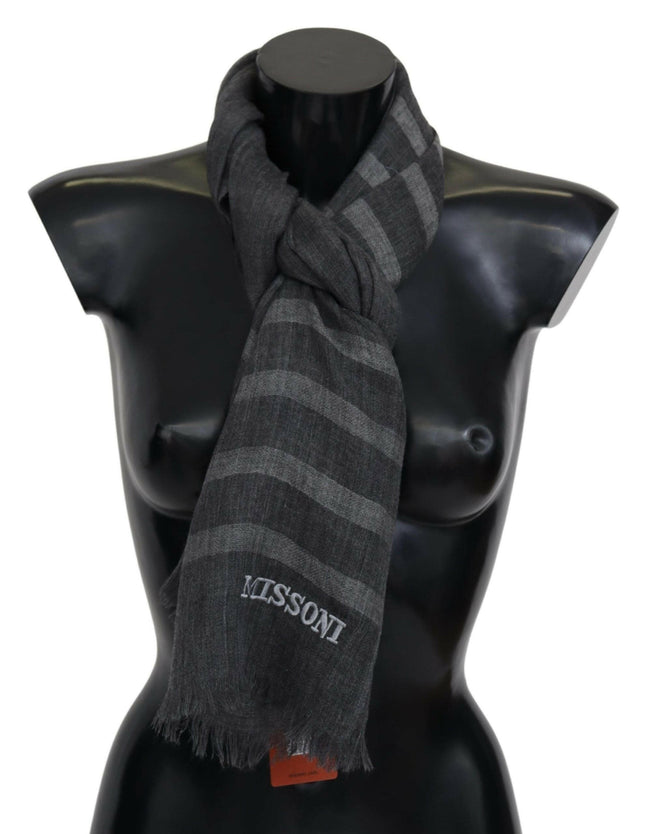 Missoni Gray Striped Wool Unisex Neck Wrap Fringes Scarf - GENUINE AUTHENTIC BRAND LLC  
