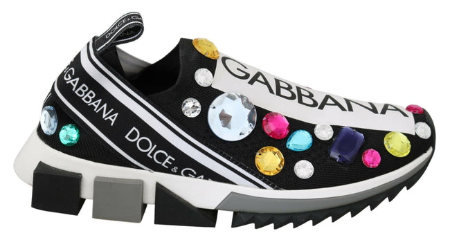 Dolce & Gabbana Black Multicolor Crystal Sneakers Shoes - GENUINE AUTHENTIC BRAND LLC  
