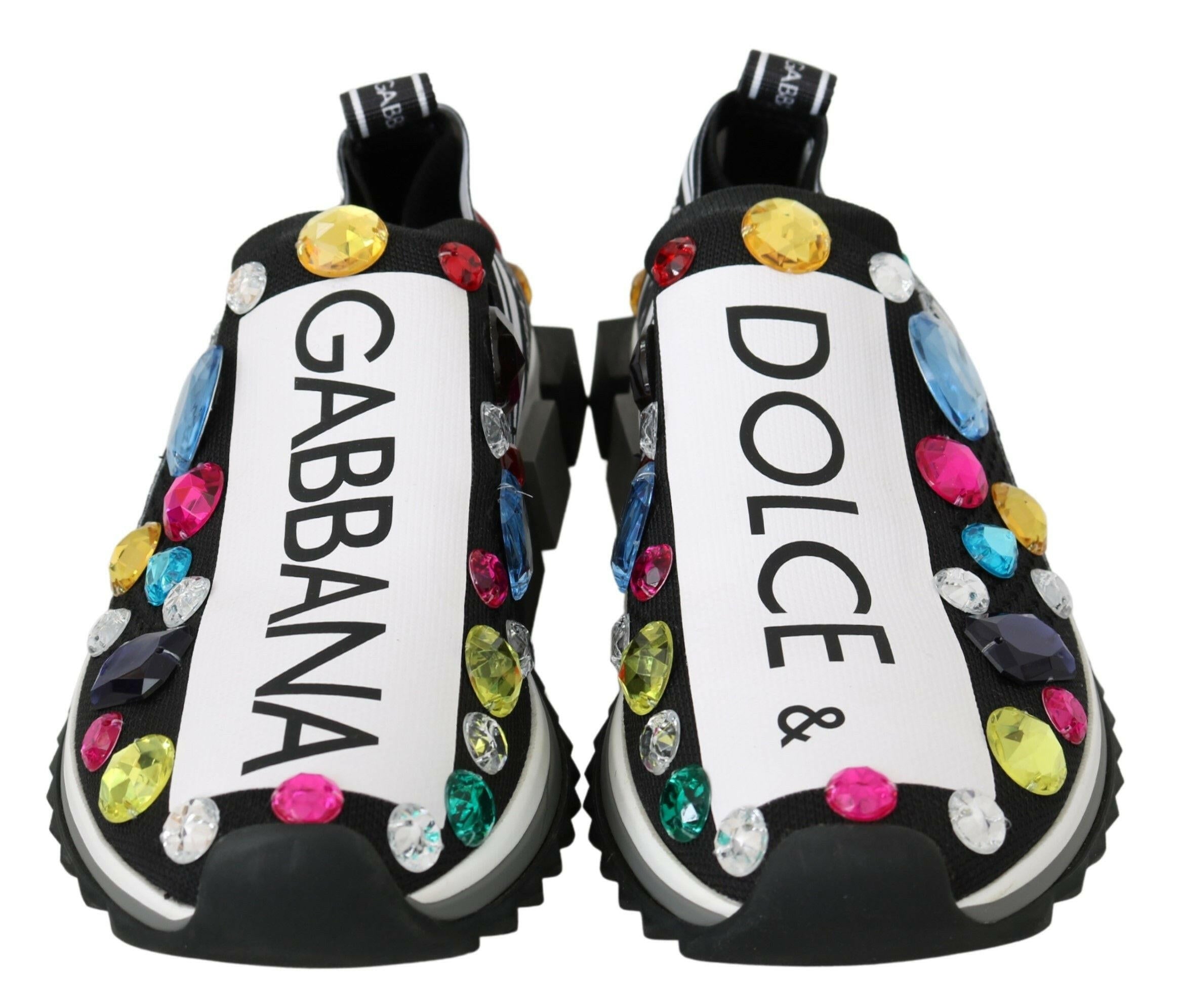 Dolce & Gabbana Black Multicolor Crystal Sneakers Shoes - GENUINE AUTHENTIC BRAND LLC  