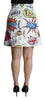 Dolce & Gabbana White Cartoon Brocade A-line High Waist Skirt - GENUINE AUTHENTIC BRAND LLC  